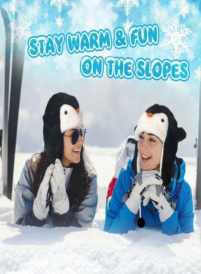 Cutecrop قبعة شتوية قطيفة على شكل بطريق من كيوت كروب، قطعتان، قبعة تزلج شتوية مرحة على شكل حيوان، قبعة صوفية على شكل بطريق مع أغطية للأذنين، لون أسود وأبيض، ناعمة، هدية تزلج، زي شتوي دافئ للنساء والأطفال والفتيات، هدية مثالية لحفلات التنكر ومحبي الحيوانات - Image 3